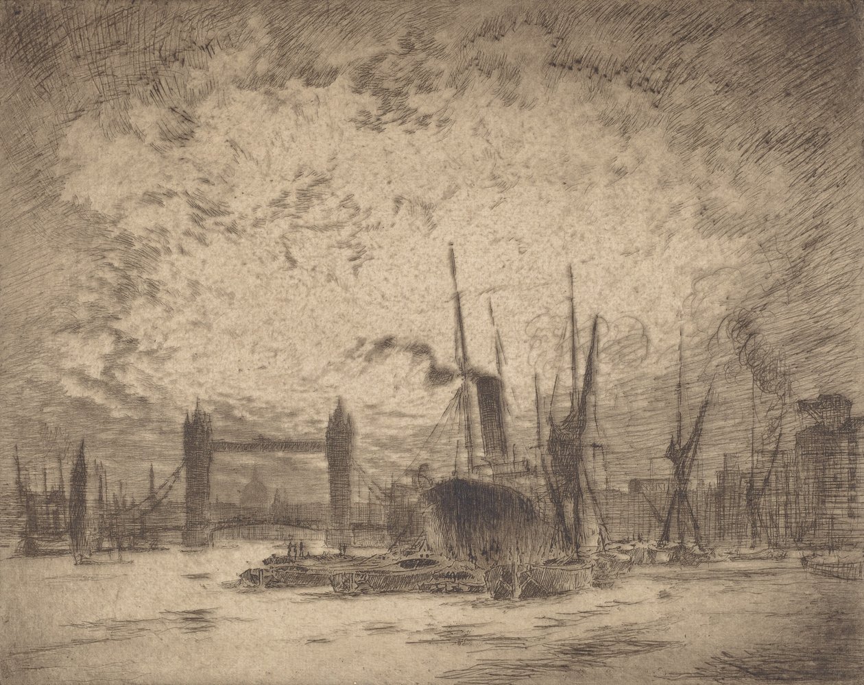 塔桥，晚上，1905年。 作者 约瑟夫·彭内尔