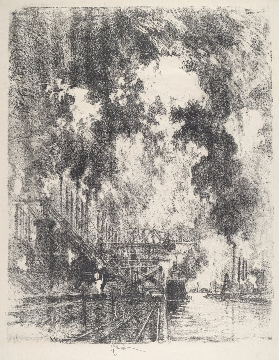 卸载矿石，1917年。 作者 约瑟夫·彭内尔