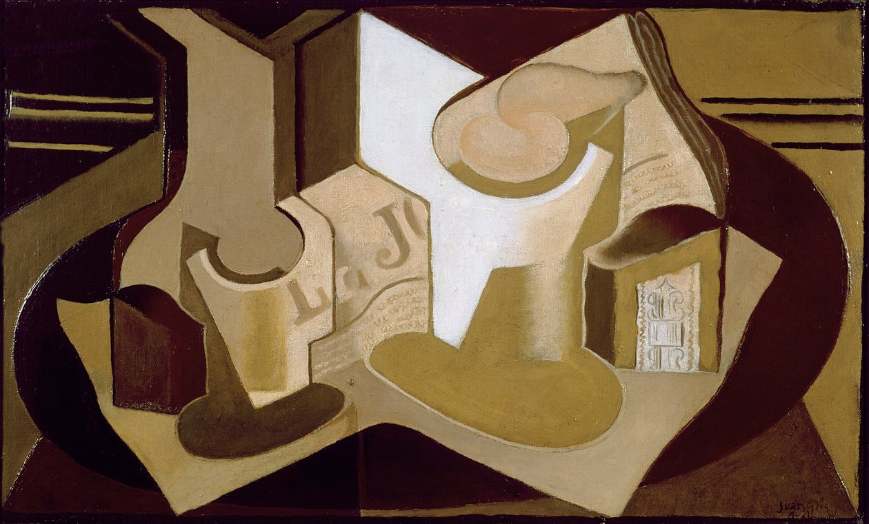 静物与报纸，1921年 作者 胡安·格里斯