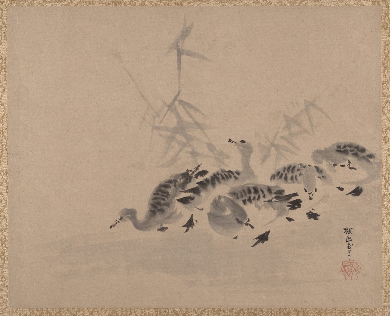 鸭子和芦苇，约1650年。 作者 鹿野探游