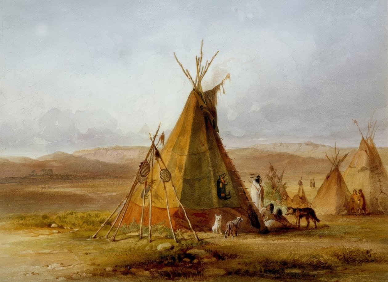 Assiniboin - Tipi - Karl Bodmer的股票 作者 卡尔·博德默
