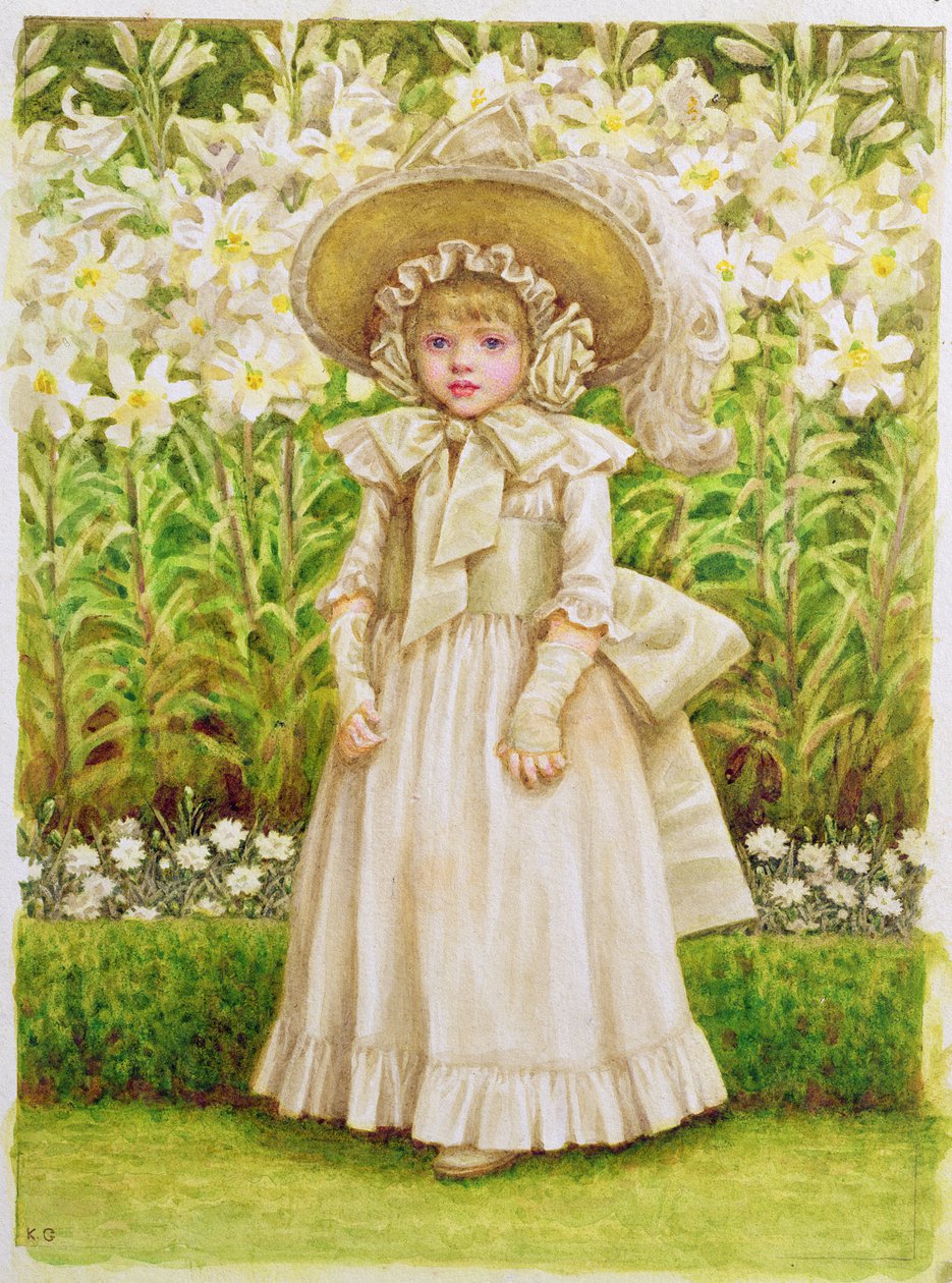 穿白色连衣裙的孩子，c.1880 作者 凯特·格林威（Kate Greenaway）