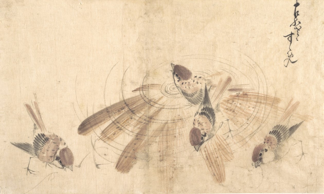 麻雀，约1825年。 作者 葛饰北斋