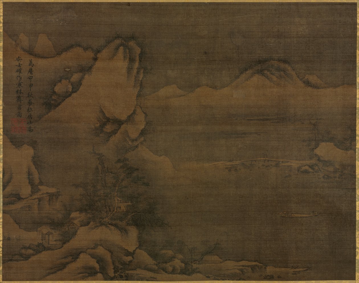 有人物的雪景，1584年。 作者 金时