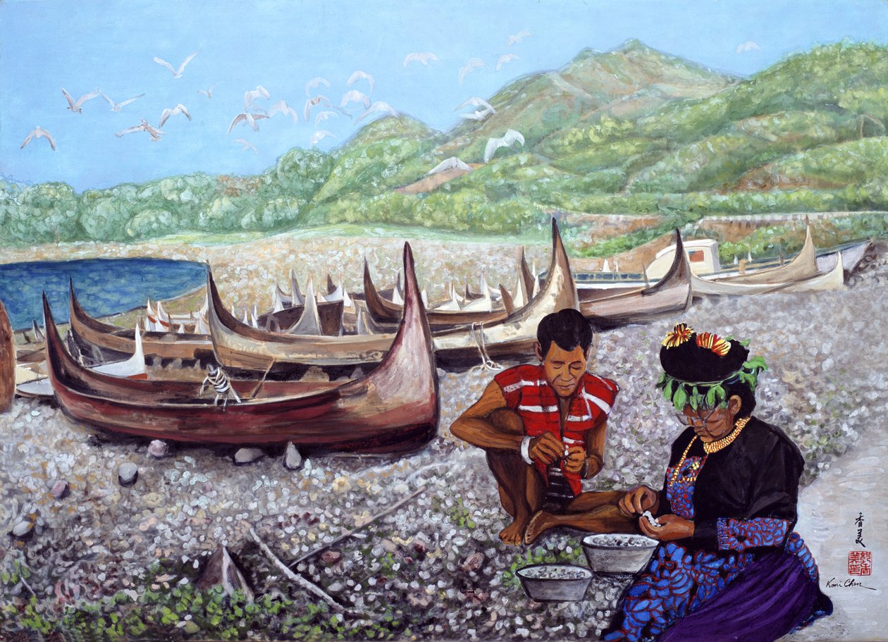 生活，1984年（丝绸上的水粉） 作者 陈美