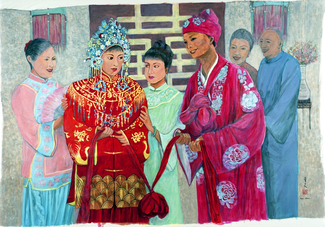2006年婚礼当天（丝绸上的水粉） 作者 陈美