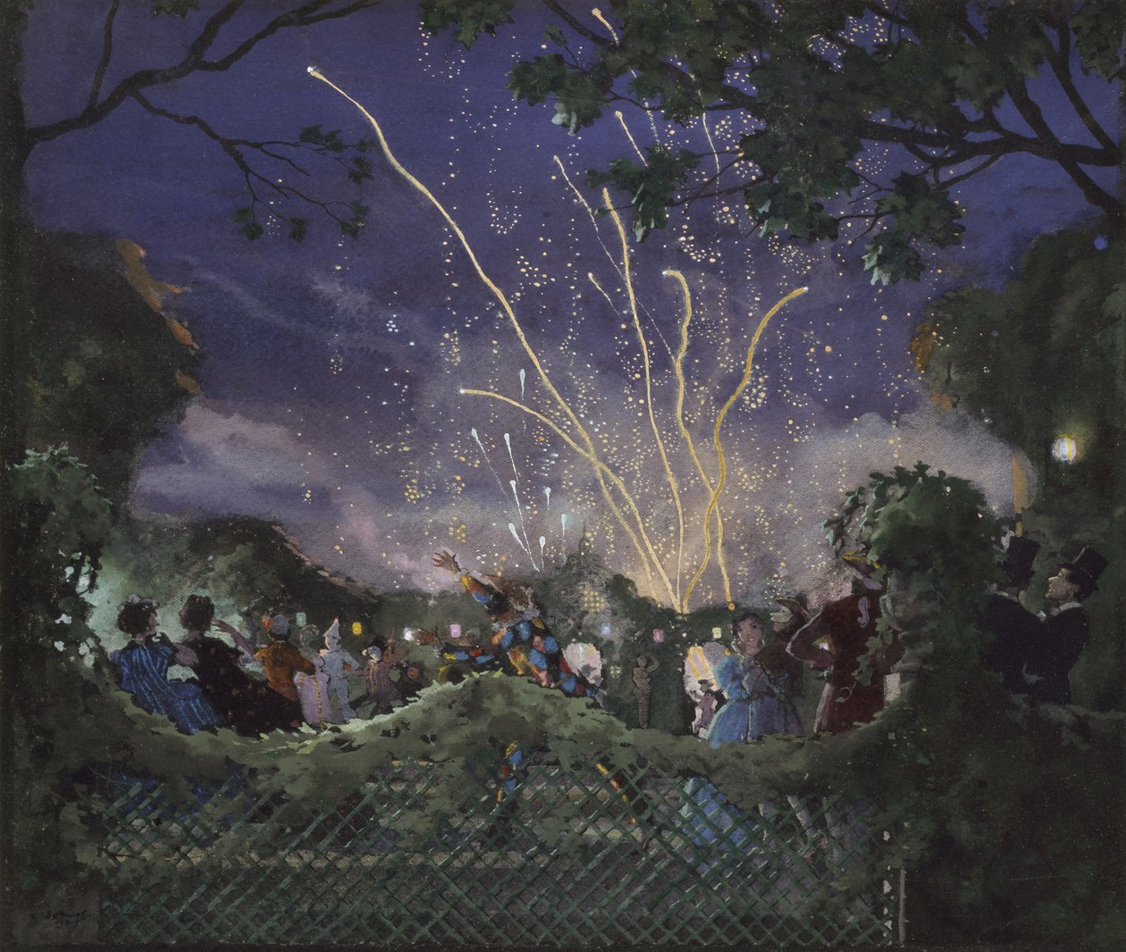 烟花，1929年（黑色编织纸上的Bodycolour） 作者 康斯坦丁·安德烈维奇·索莫夫