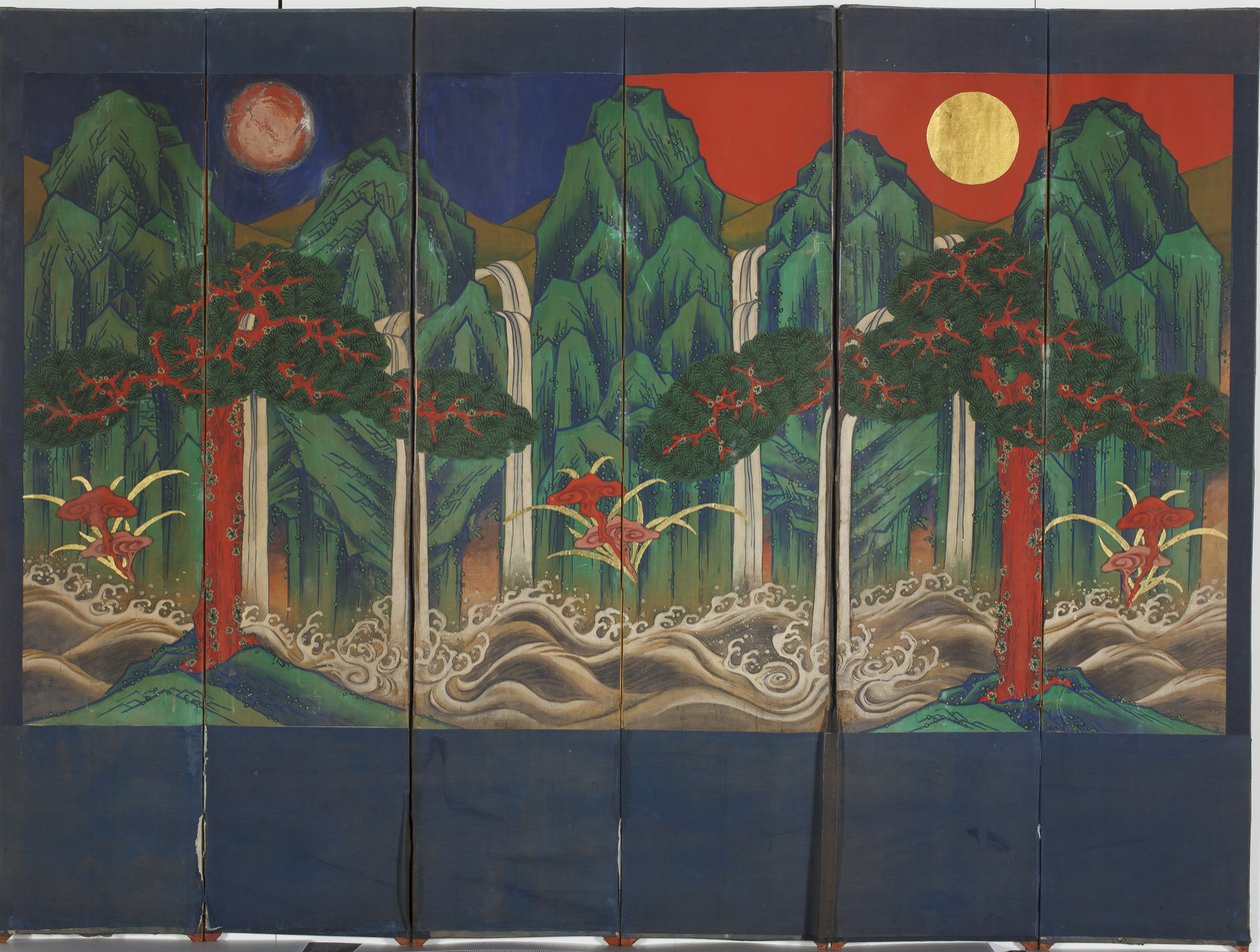 风景（面板上的蛋彩画和金箔） 作者 韩国学校