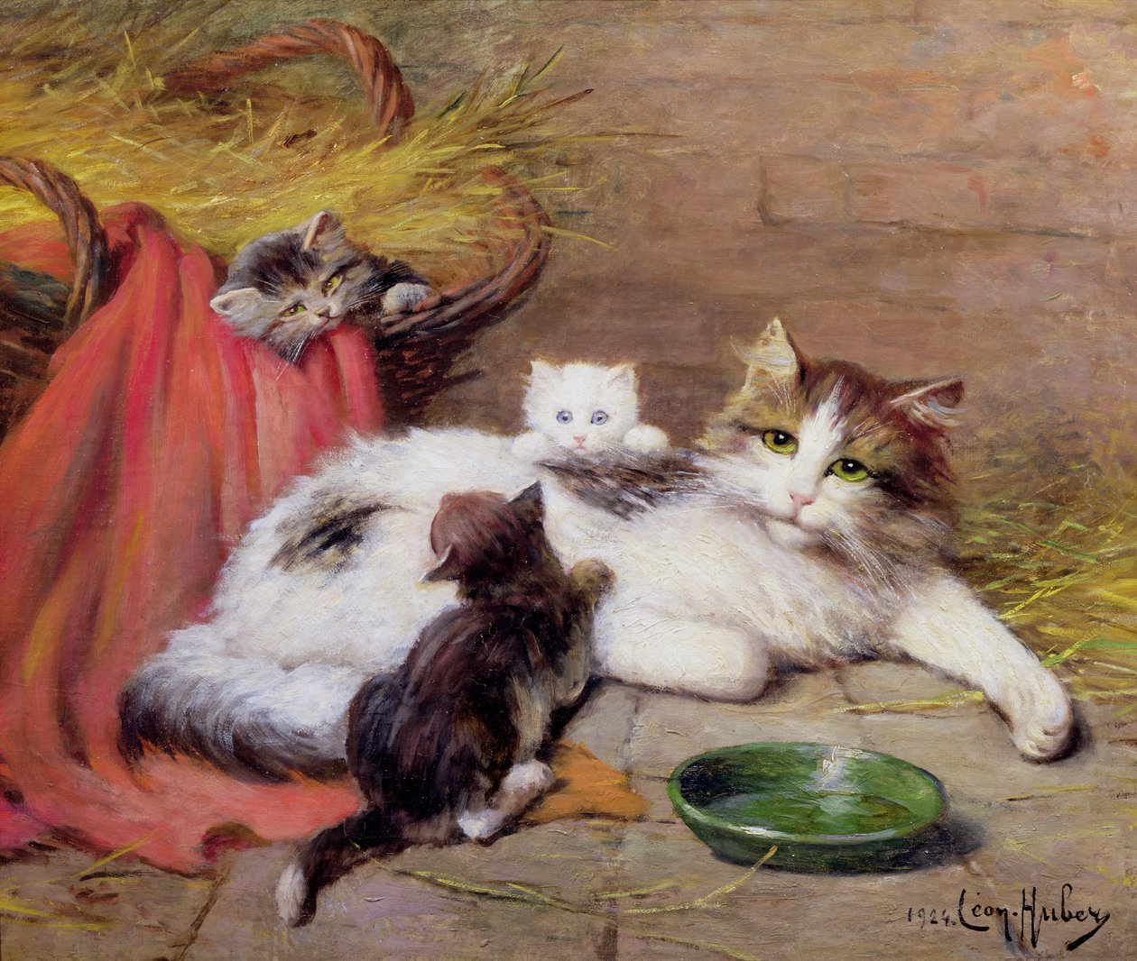 猫与小猫，1924年 作者 莱昂·查尔斯·胡伯