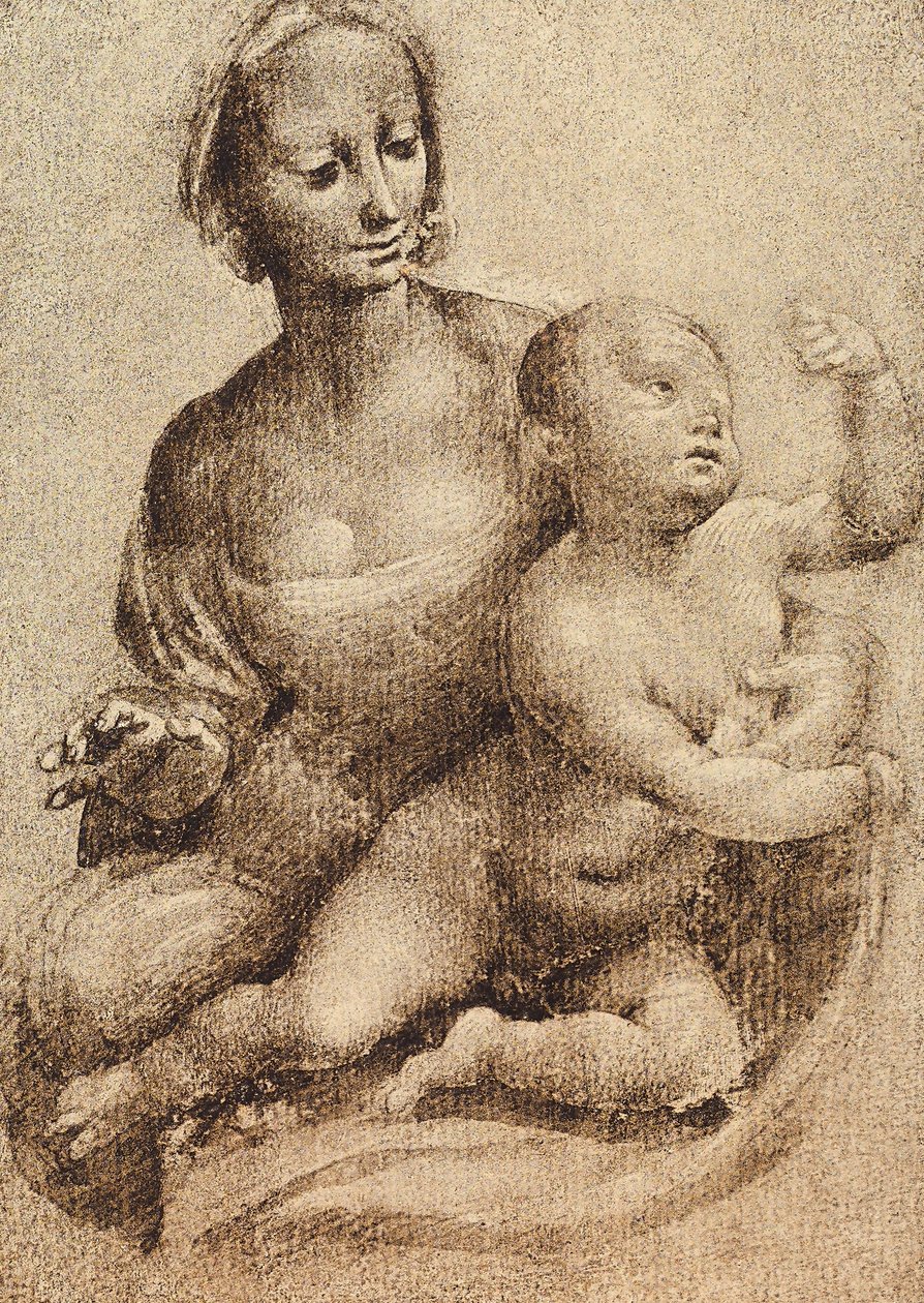 麦当娜和儿童，莱昂纳多达芬奇画。内阁图纸和版画，乌菲齐画廊，佛罗伦萨 作者 达芬奇（Leonardo da Vinci）