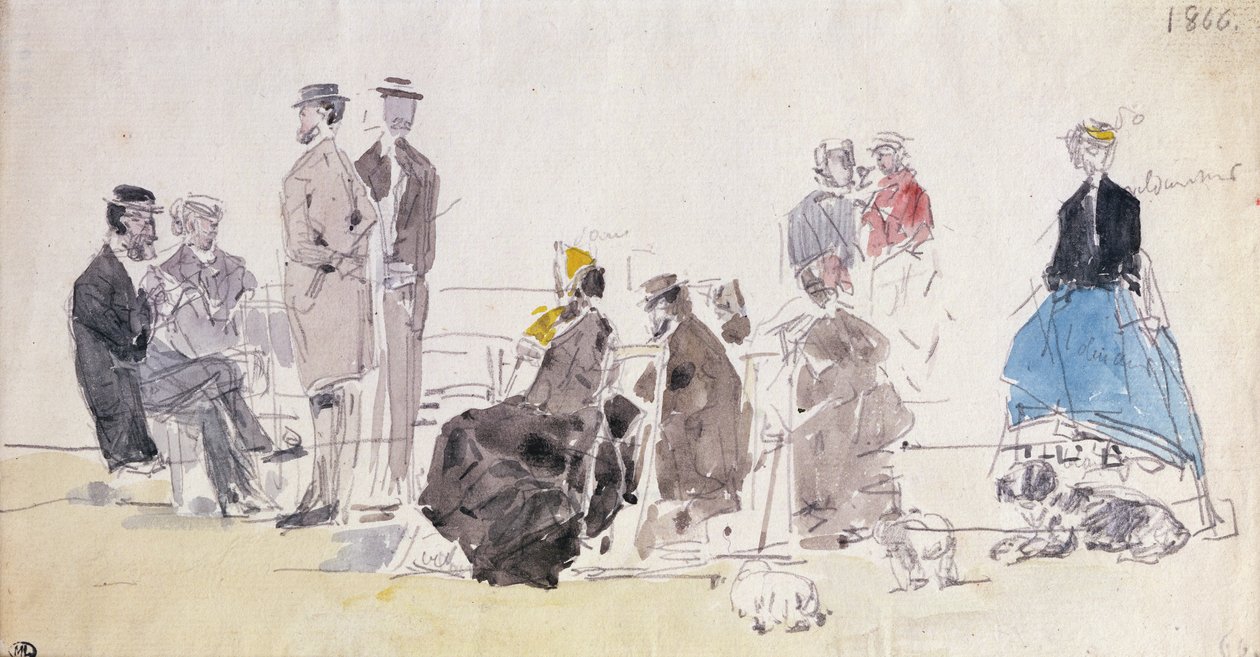 在海滩上，1866年 作者 尤金·路易斯·布丁