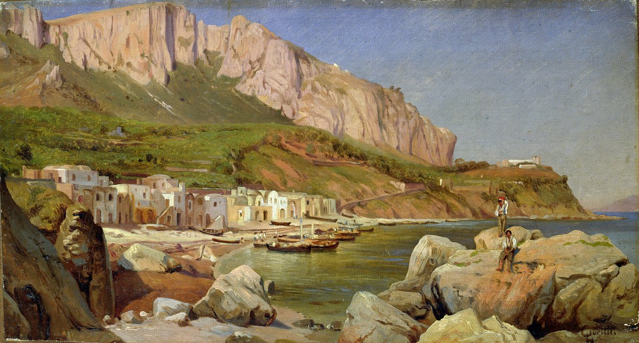 卡普里岛的渔村（布面油画） 作者 路易斯·古利特（Louis Gurlitt）
