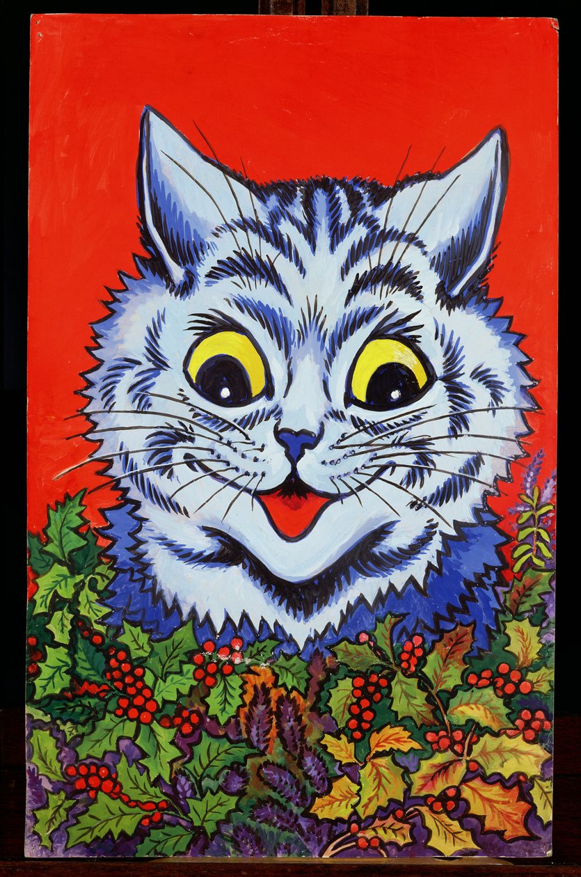 猫在冬青（水粉） 作者 路易·韦恩
