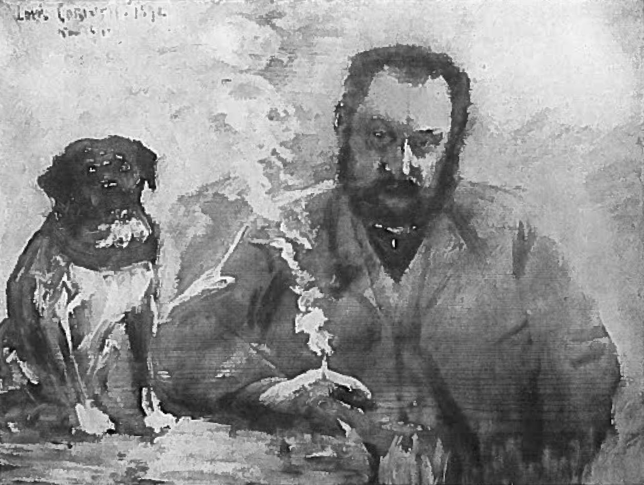 先生在桌旁与狗 作者 洛维斯·科林斯（Lovis Corinth）