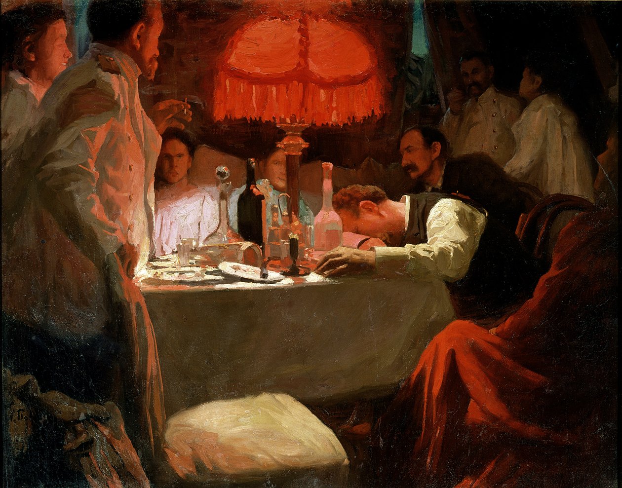 在红灯下，c.1910 作者 卢坎·瓦西里耶维奇·波波夫（Lukjan Vasilievich Popov）