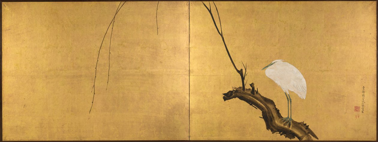 柳枝上的苍鹭，17世纪末。 作者 丸山大京