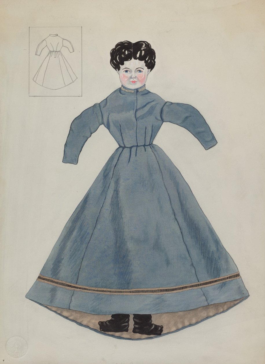 娃娃和衣服，约1937年。 作者 玛丽·休姆斯