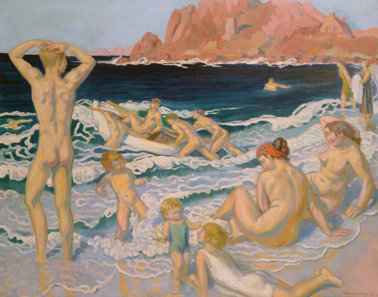 海滩场景与一条船 作者 莫里斯·丹尼斯（Maurice Denis）