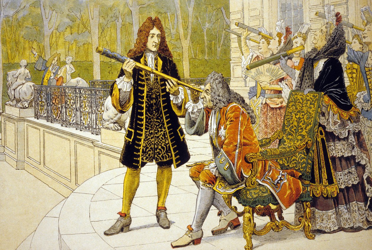 路易十四和雅克卡西尼彩色光刻 作者 莫里斯·勒卢瓦（Maurice Leloir）