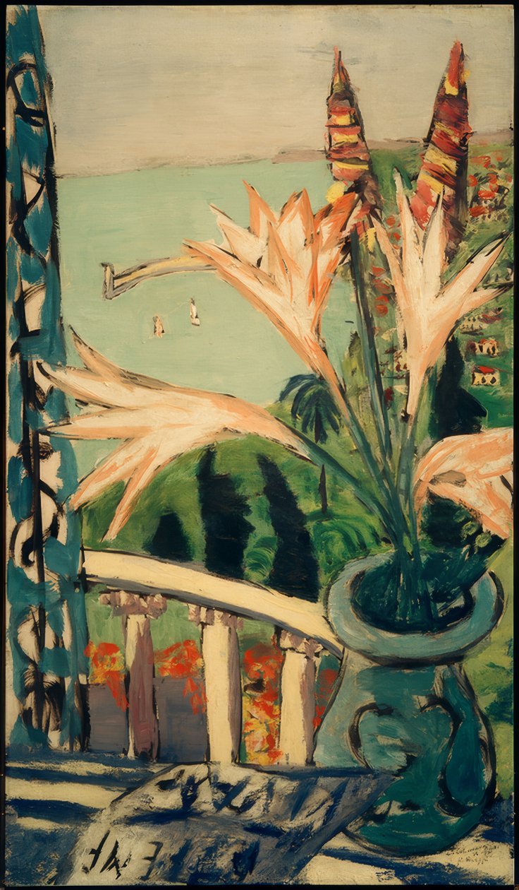 带有百合花盆的门顿景观 作者 马克斯·贝克曼