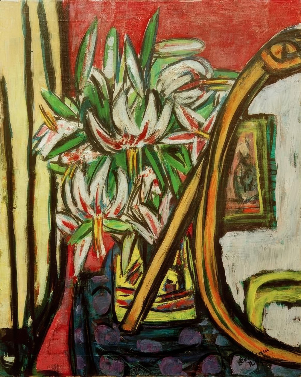 镜子和土耳其领子的静物画 作者 马克斯·贝克曼