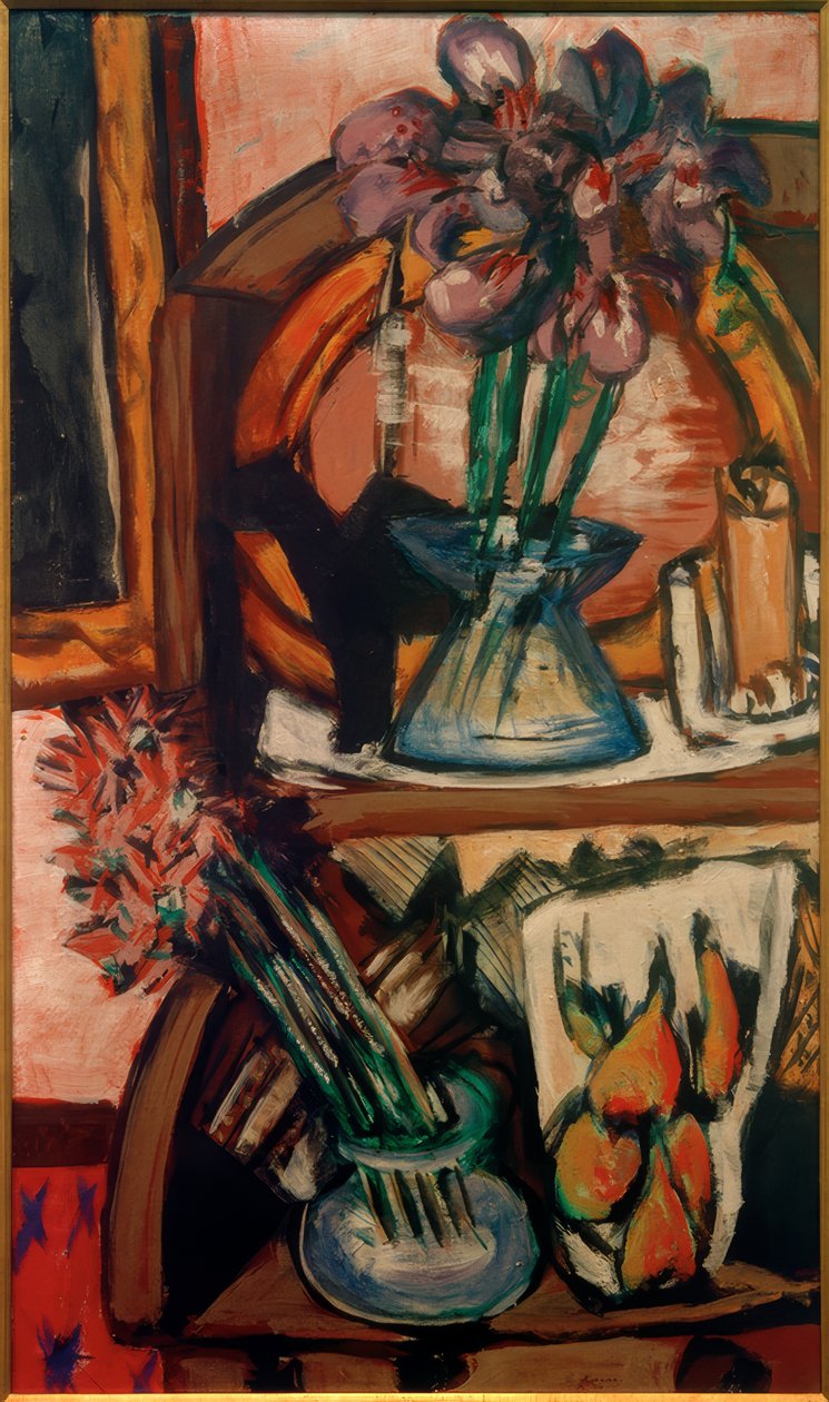 两只花瓶的静物画 作者 马克斯·贝克曼