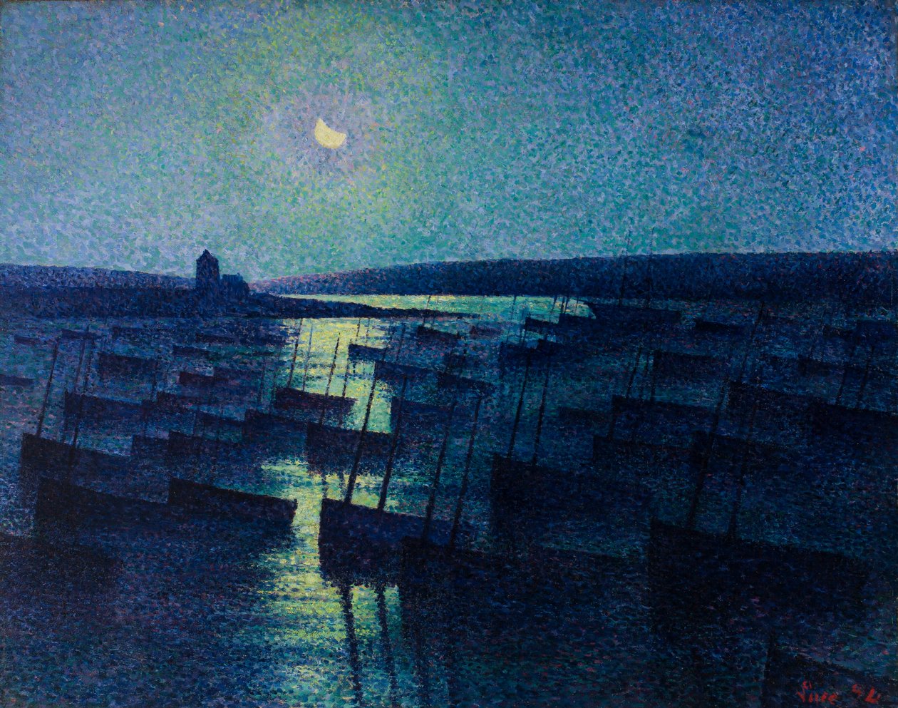 卡马雷特、月光和渔船 作者 马克西米利安·卢斯（Maximilien Luce）