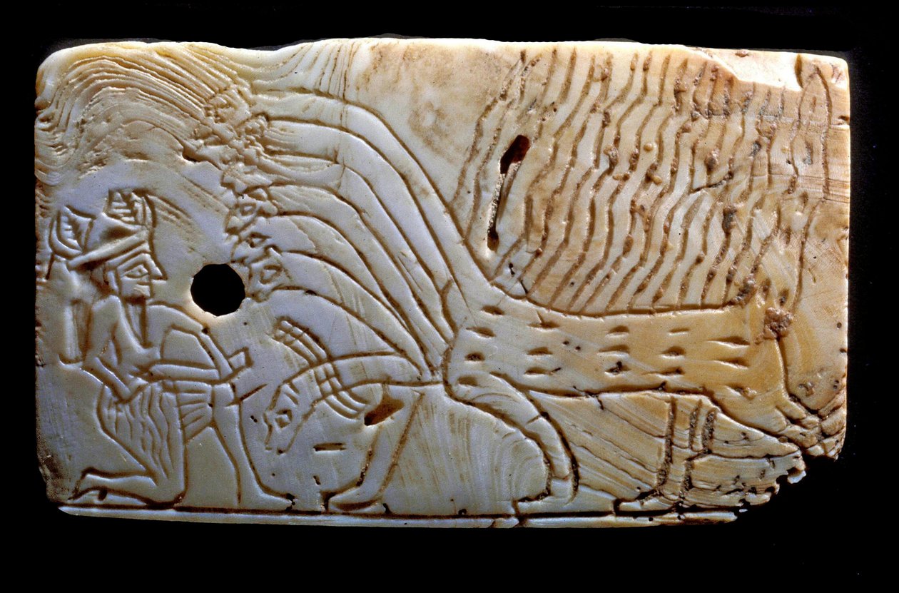 描绘Ninurta与一个怪物战斗的牌匾，公元前1450年 作者 美索不达米亚