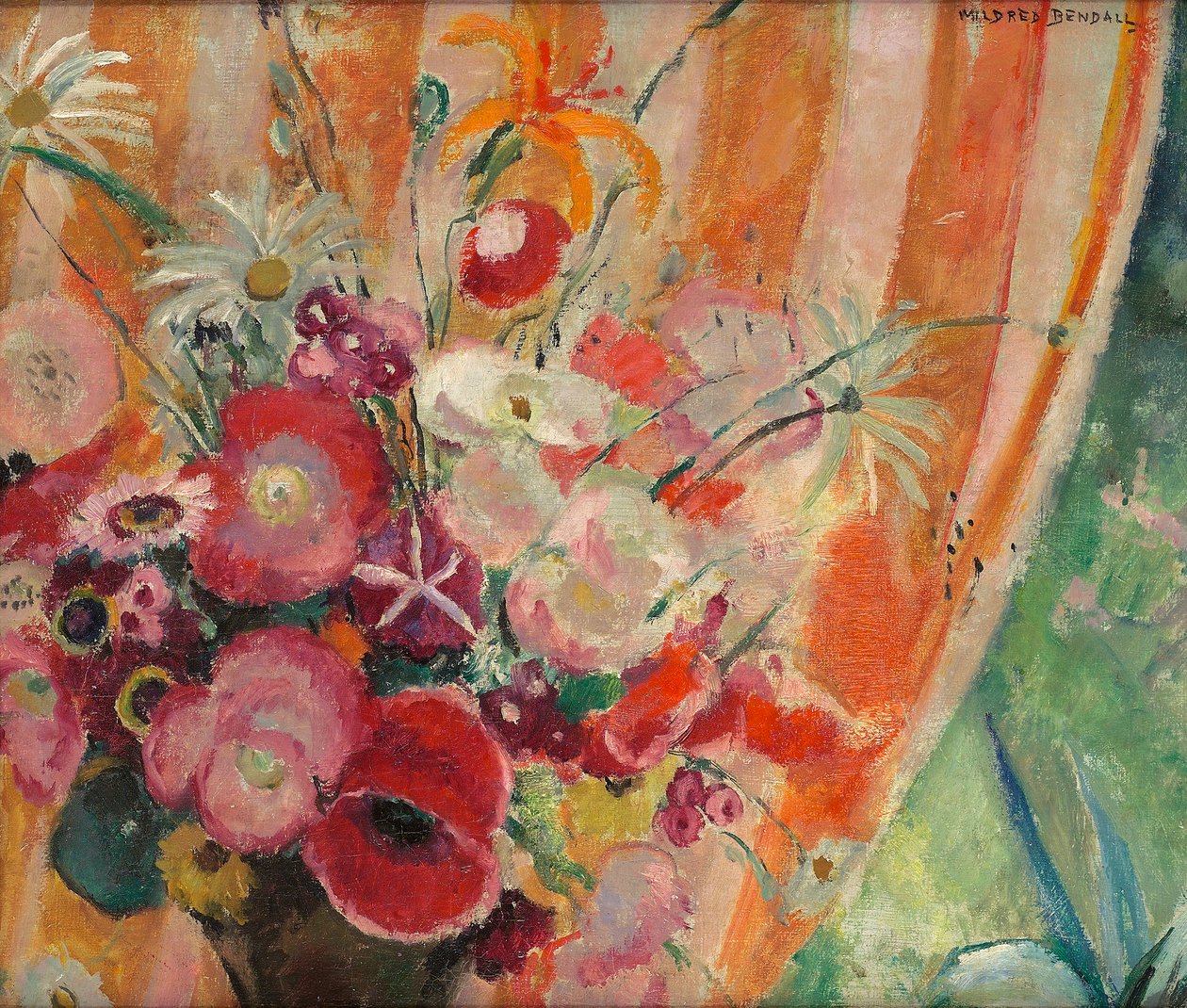 橙色条纹窗帘，c.1926 作者 米尔德雷德·本德尔（Mildred Bendall）