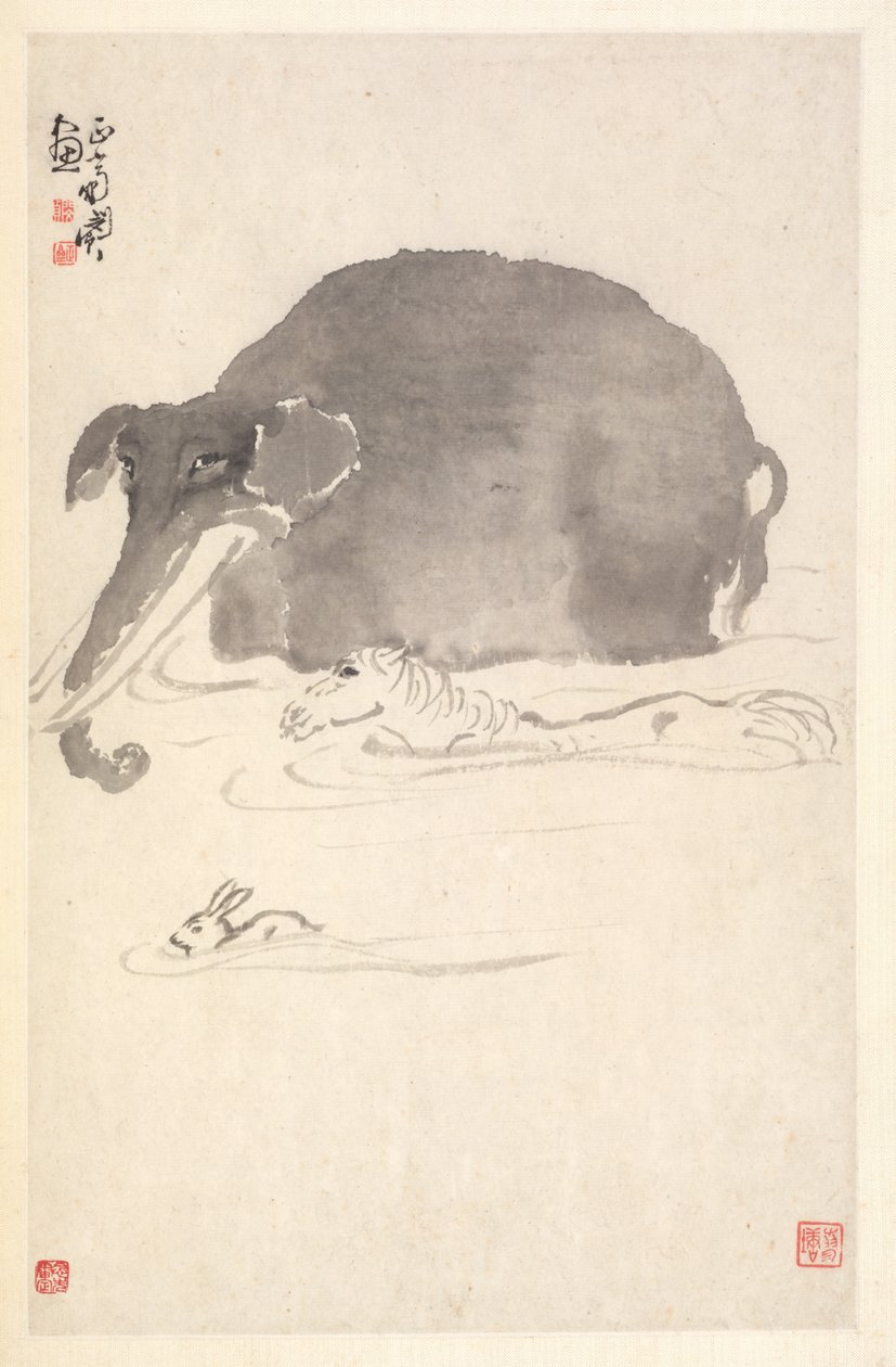 大象，马和野兔，1788年。 作者 敏珍