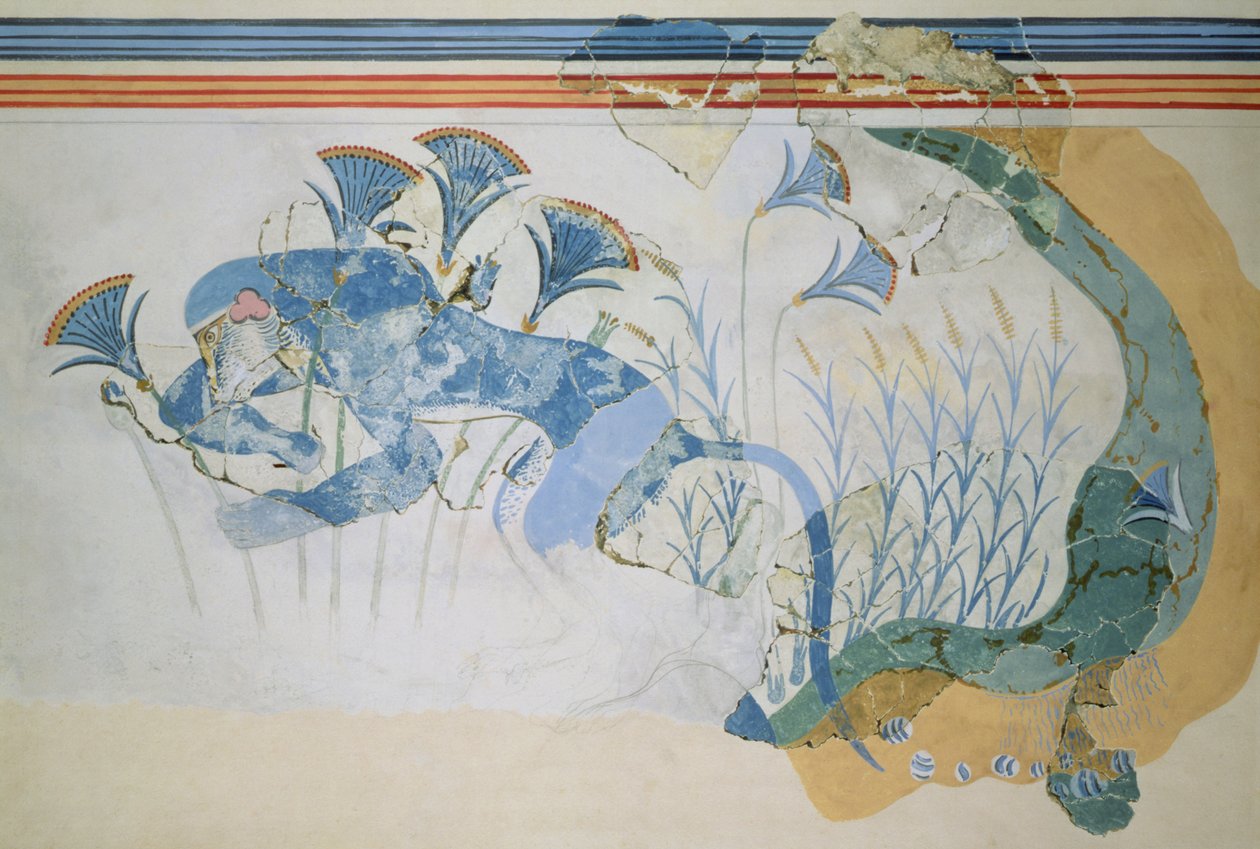 蓝猴壁画，克诺索宫，公元前1500年（壁画） 作者 美浓