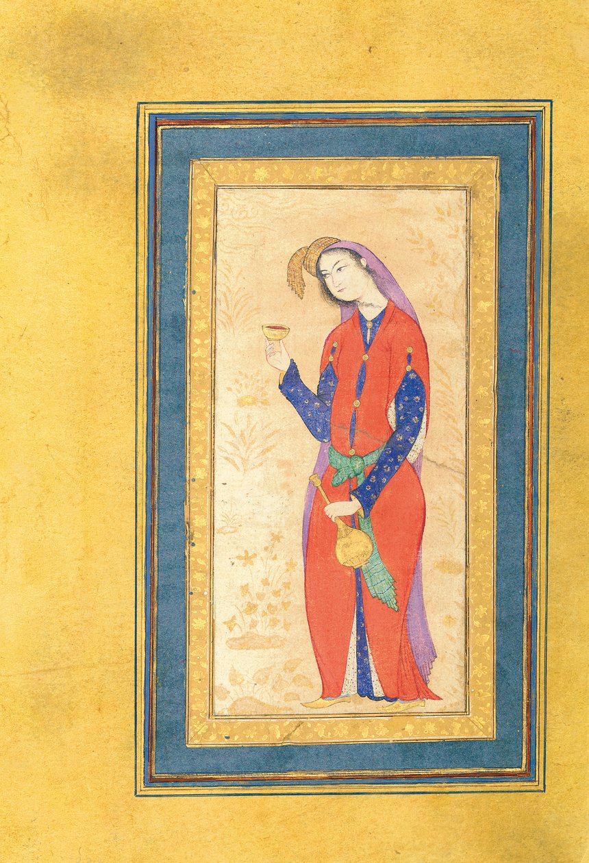 夫人捧着一杯，十七世纪中叶 作者 穆因·穆萨维维尔（Muin Musavvir）