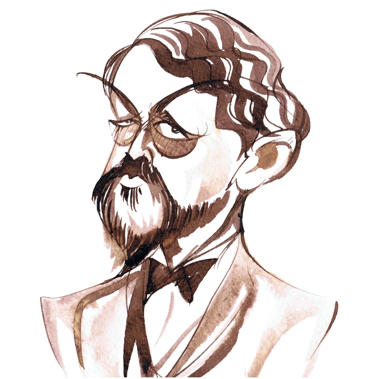 Achille-Claude Debussy，法国作曲家（1862-1918），墨水漫画 作者 尼尔·奥斯本