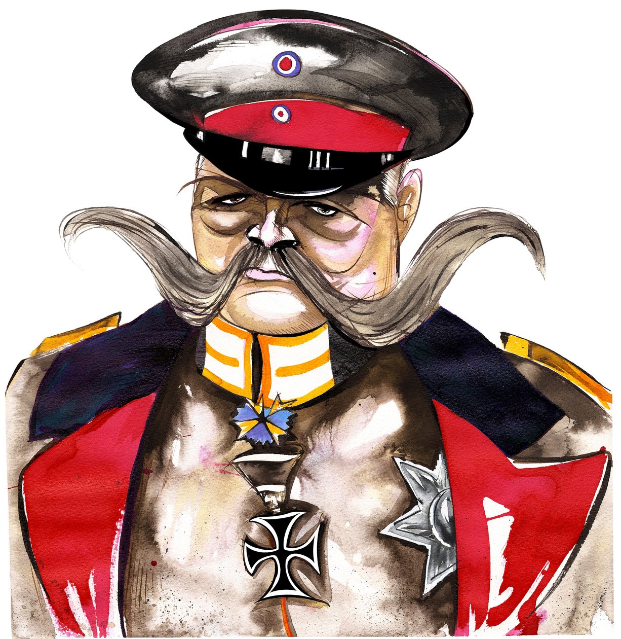 Paul von Hindenburg  - 波兰出生的德国将军和总统（1847-1934）;彩色漫画 作者 尼尔·奥斯本