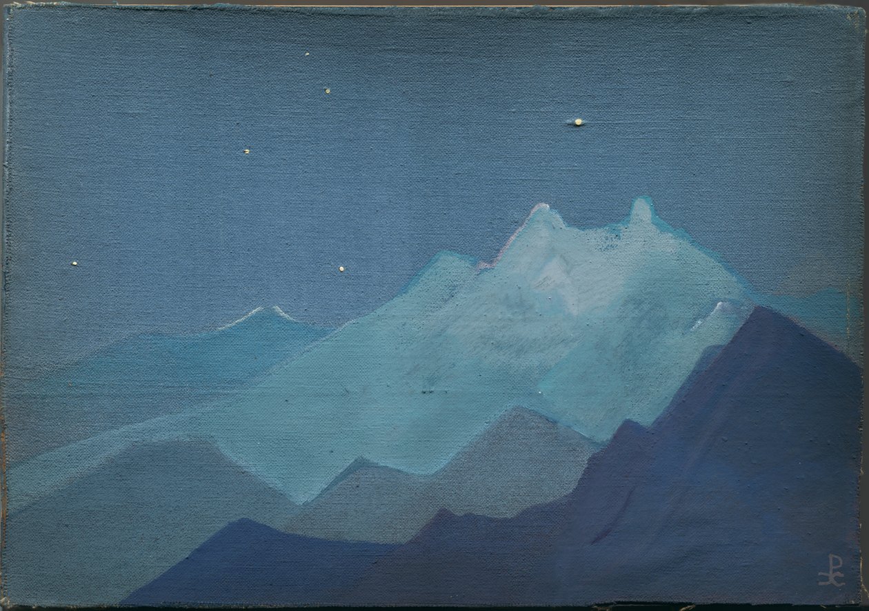 喜马拉雅山脉，月光下的山脉，素描，1933年 作者 尼古拉斯·罗里奇
