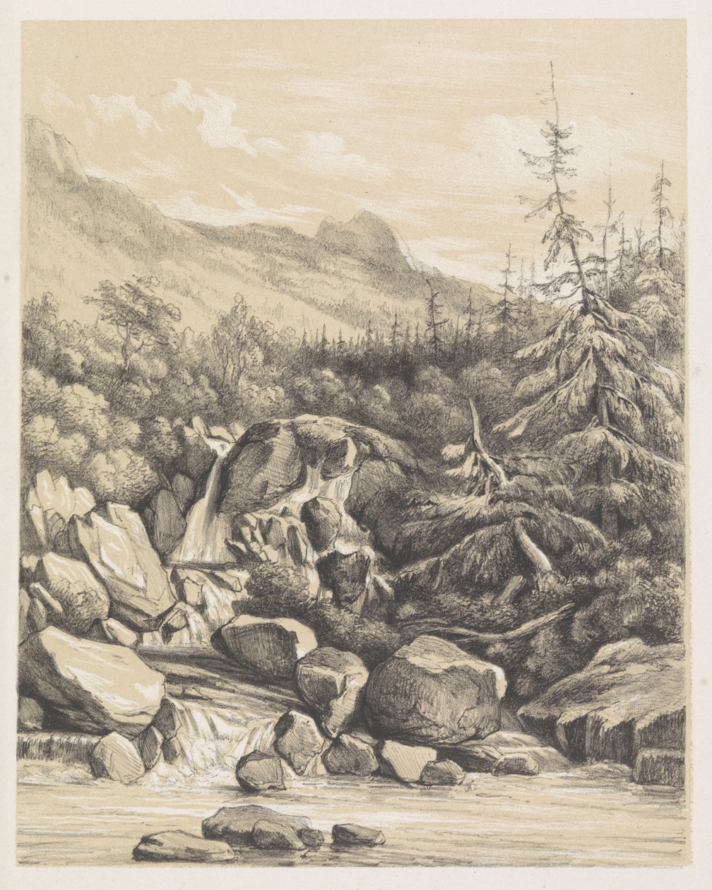 与瀑布的山风景 作者 尼古拉斯·巴诺