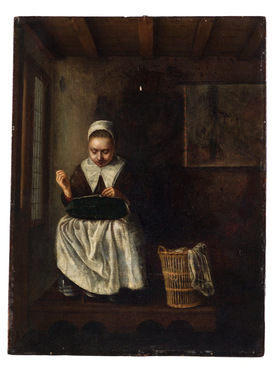 一个女孩缝纫 作者 尼古拉斯·梅斯（Nicolaes Maes）