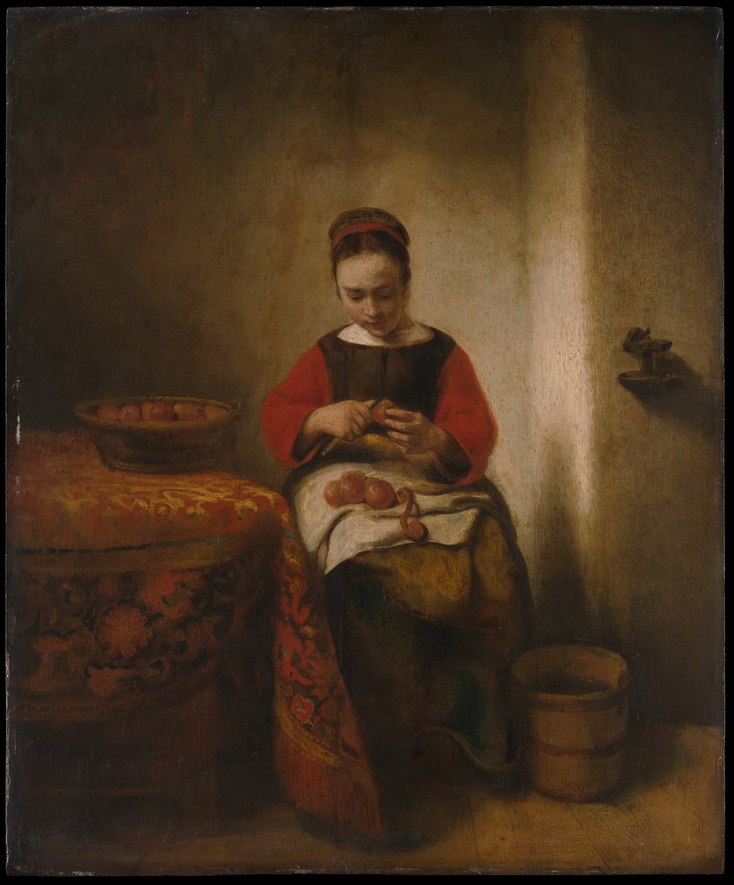 削苹果的年轻女子 作者 尼古拉斯·梅斯（Nicolaes Maes）