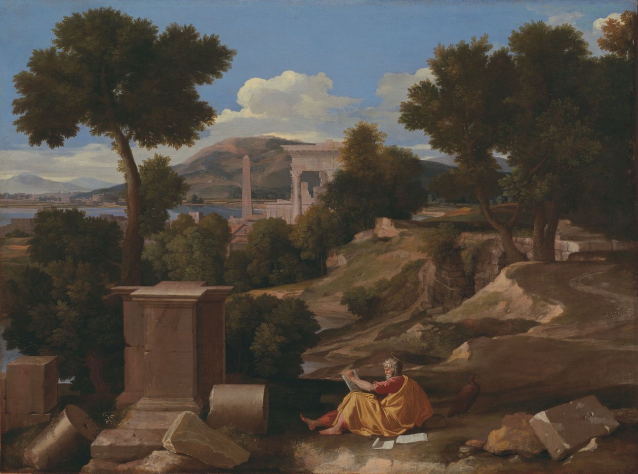 与帕特莫斯的圣约翰景观 作者 尼古拉斯·普桑（Nicolas Poussin）