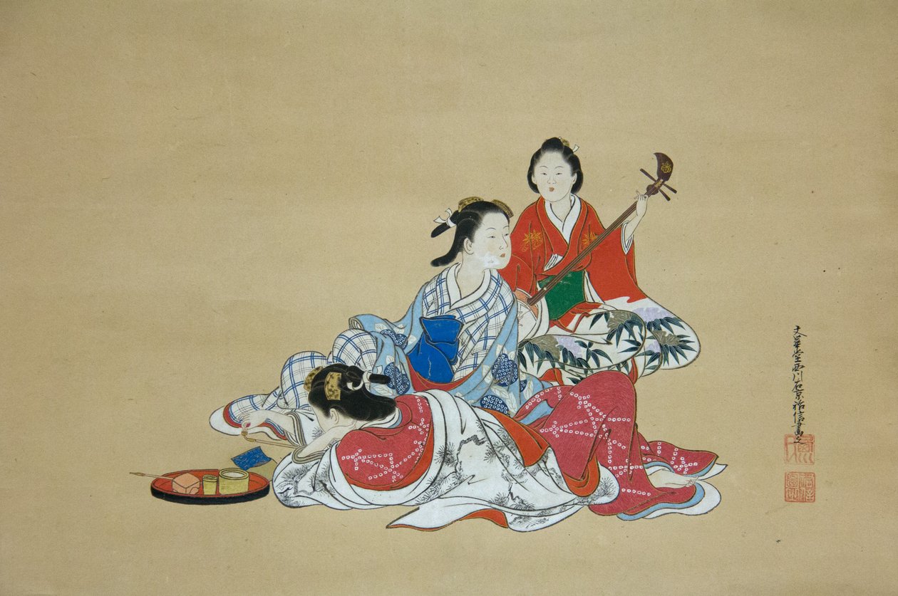 三位美女，18世纪。 作者 西川助信