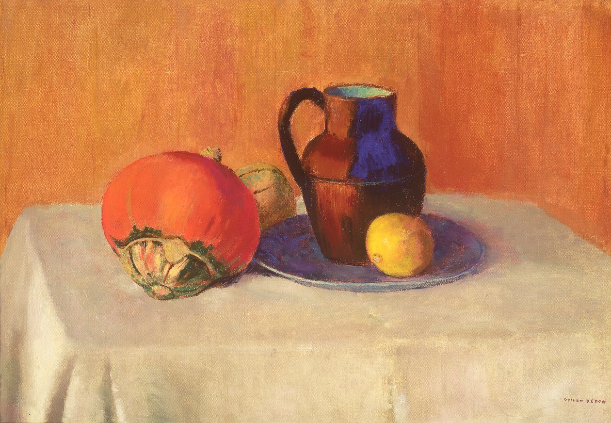 静物与投手，c.1901-03 作者 奥迪隆·雷顿（Odilon Redon）