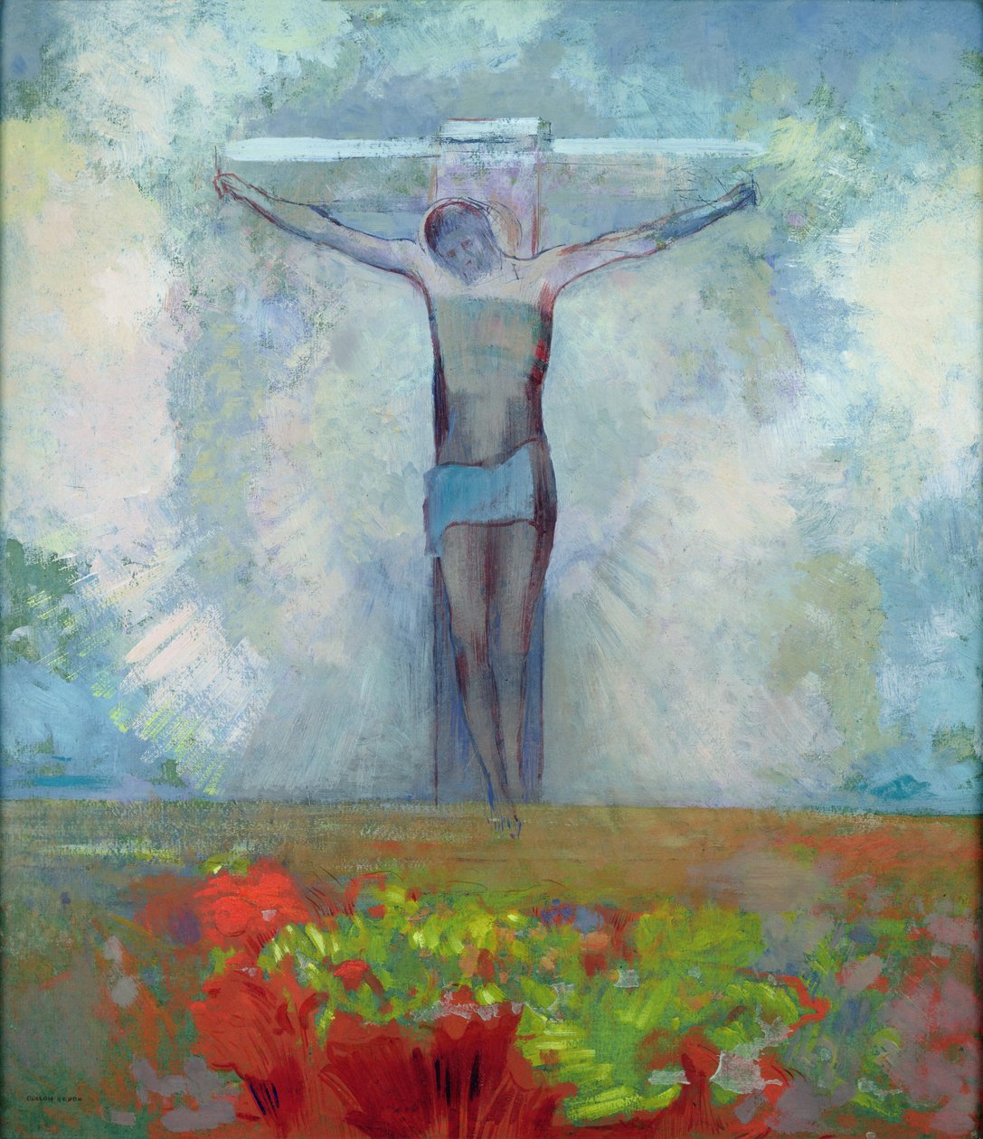 十字架上钉，c.1910（油上卡） 作者 奥迪隆·雷顿（Odilon Redon）