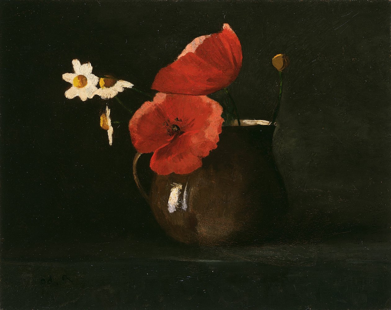 花朵罂粟花和雏菊 作者 奥迪隆·雷顿（Odilon Redon）