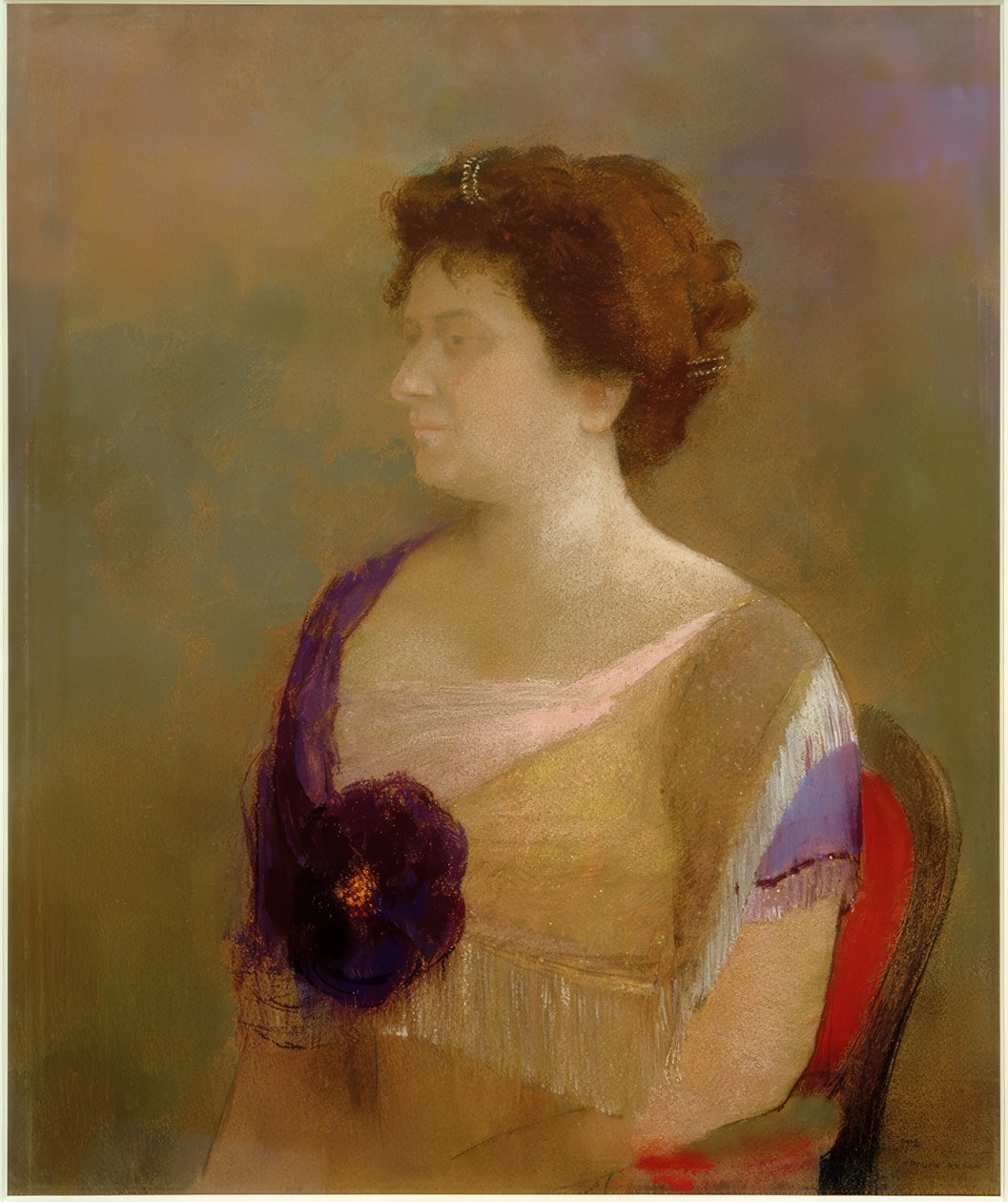 花在紧身胸衣上的女人 作者 奥迪隆·雷顿（Odilon Redon）