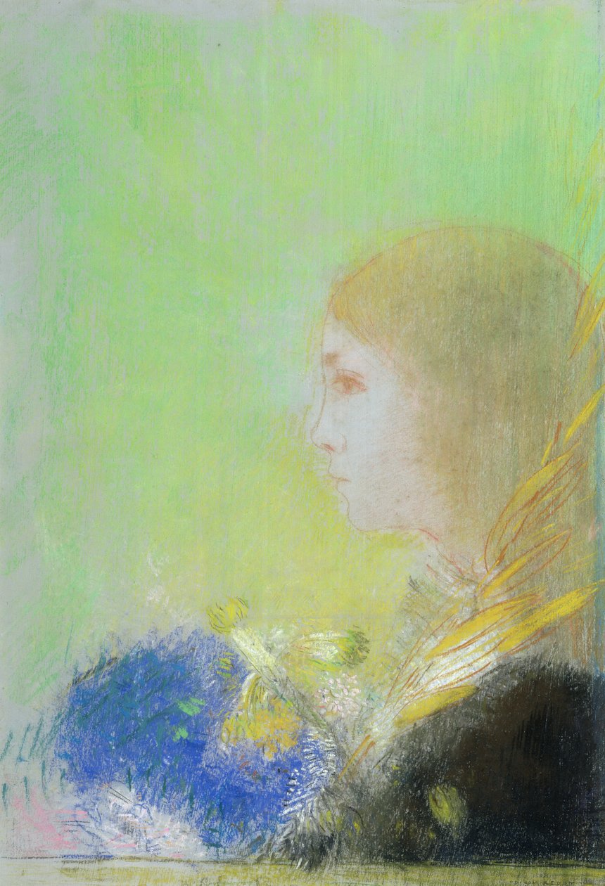 年轻女孩档案（粉彩） 作者 奥迪隆·雷顿（Odilon Redon）