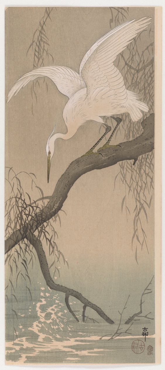 小白鹭，c.1910（彩色木版画） 作者 大原功臣