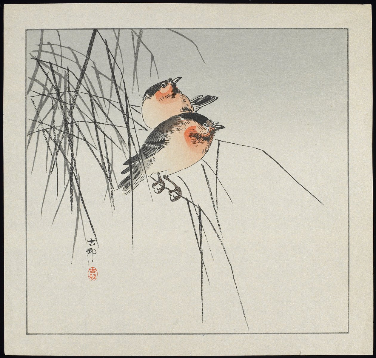 芦苇上的两只鸟，1912年以前 作者 大原功臣