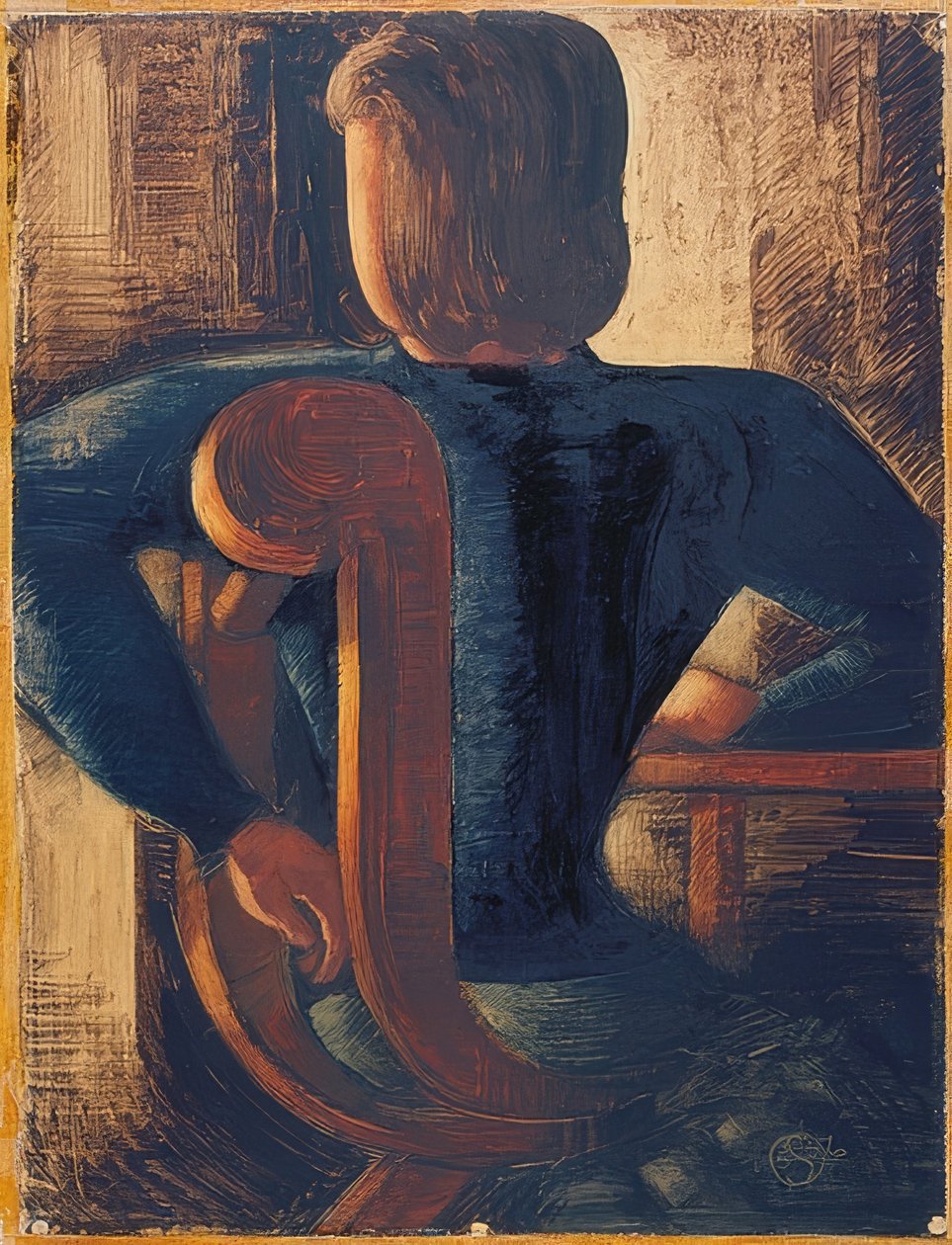 向后坐在桌旁。 1936年 作者 奥斯卡·施勒默（Oskar Schlemmer）