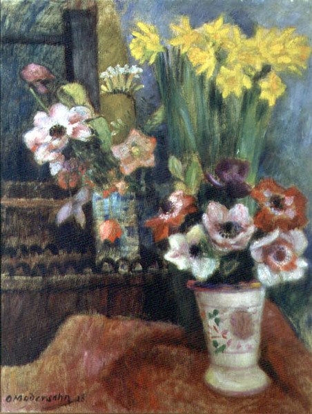 花的静物，1928年 作者 奥托·莫德森（Otto Modersohn）