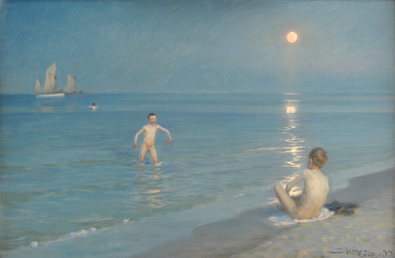 男孩们在斯卡根沐浴夏夜 作者 Peder Severin Krøyer